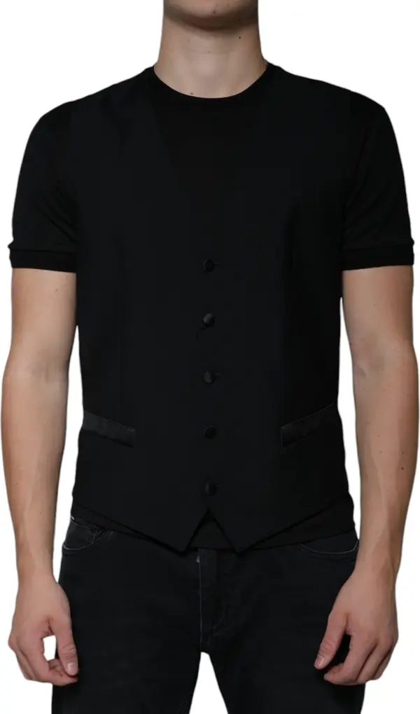 Black Wool Formal Dress Men Waistcoat Vest