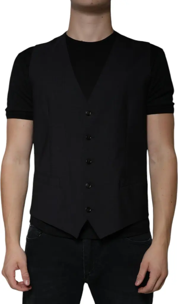 Black Wool Waistcoat Dress Formal Vest
