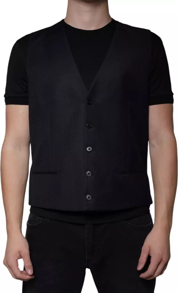 Black Wool Waistcoat Dress Formal Vest