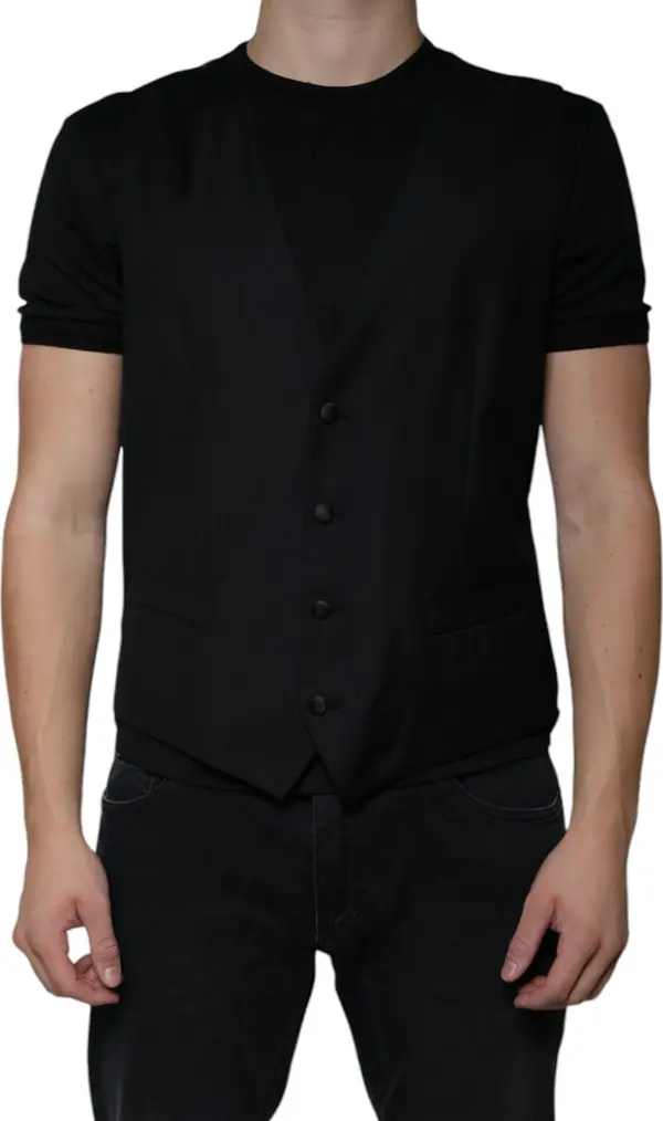 Black Wool Waistcoat Dress Formal Vest