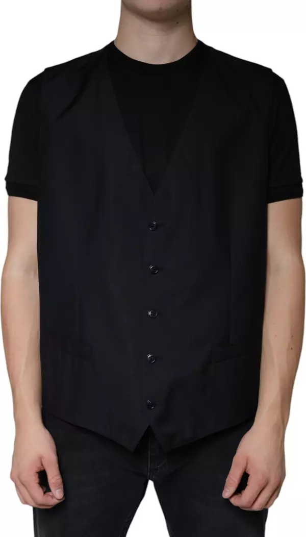 Black Wool Waistcoat Dress Formal Vest