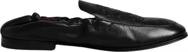 Black Logo Embroidered Leather Loafer Men Dress Shoes