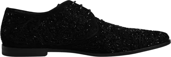 Black Embellished Suede Derby Formal Shoes