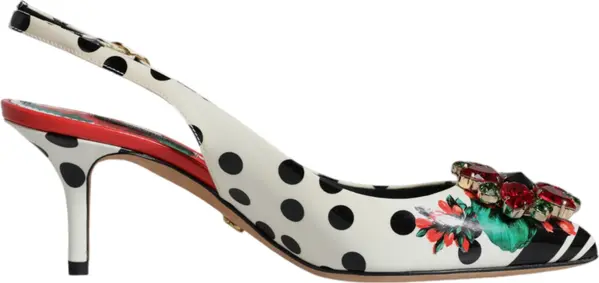 Multicolor Leather Crystal Heels Slingback Shoes