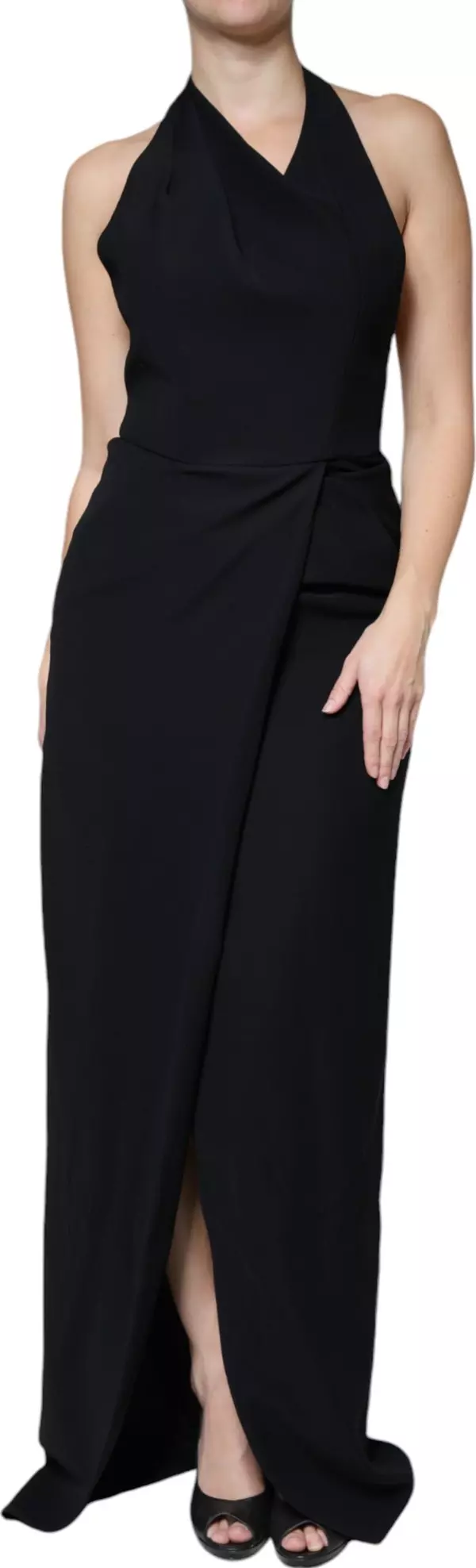 Black Sleeveless Halter Sheath Long Gown Dress