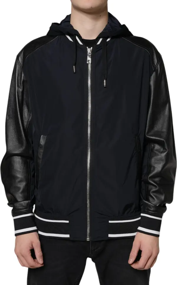 Black Hooded Full Zip Men Bomber Jacket