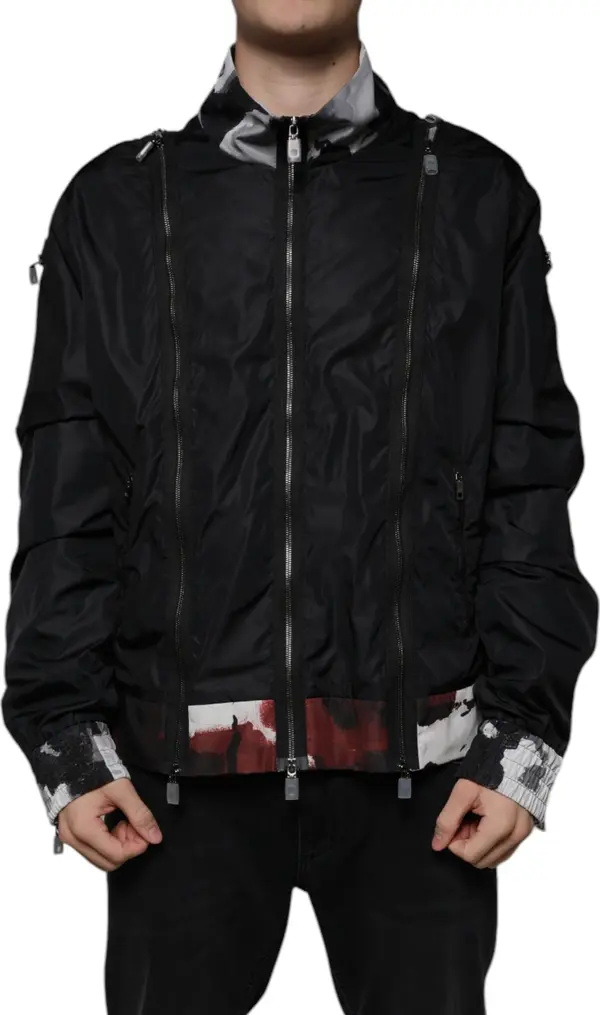 Black Nylon Full Zip Men Bomber Jacket