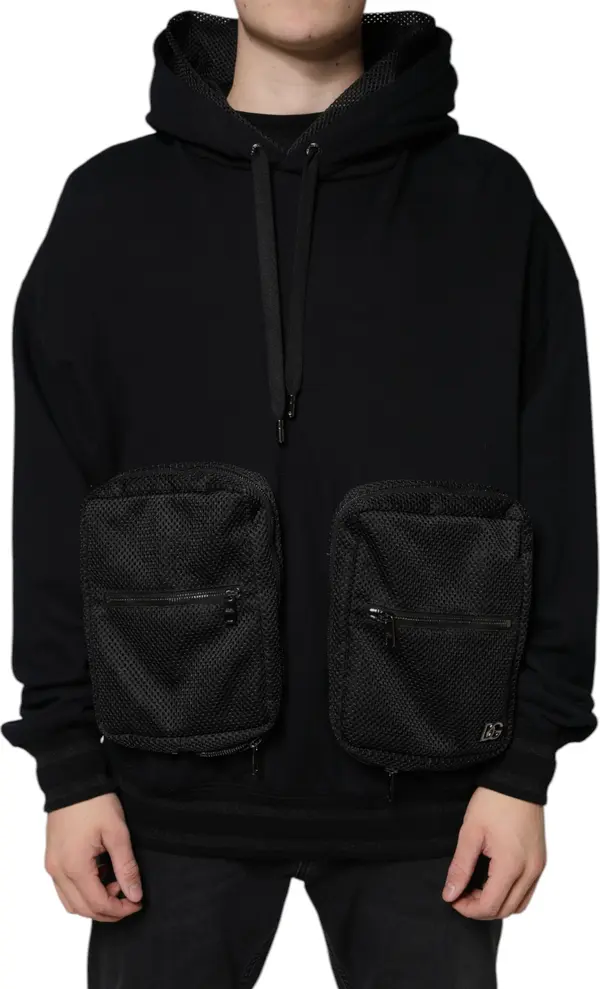 Black Hooded Pullover Men Sweatshirt Sweater