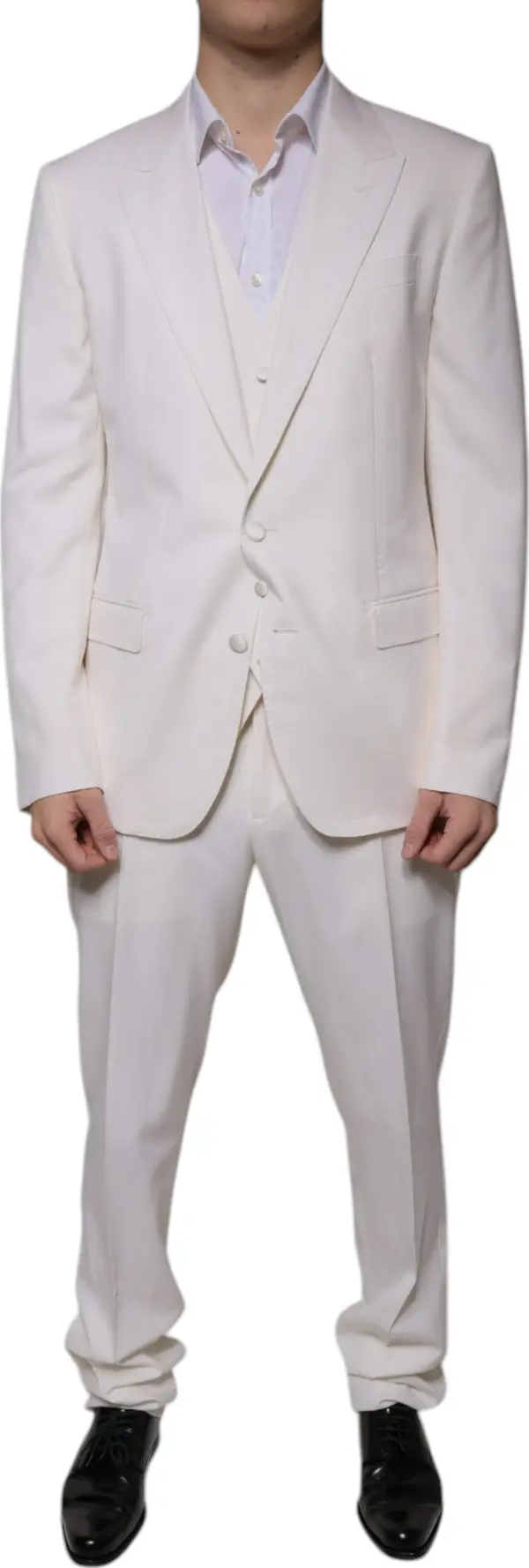 White Wool Silk 3 Piece SlimFit Formal Suit