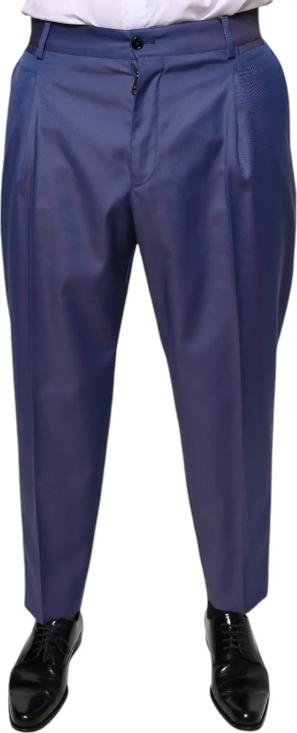 Blue Wool Tapered Formal Dress Pants