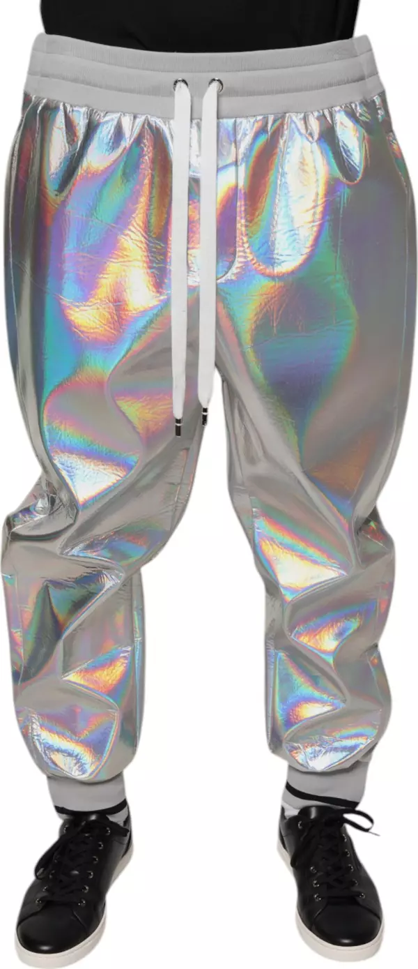 Silver Iridescent Men Jogger Sweatpants Pants