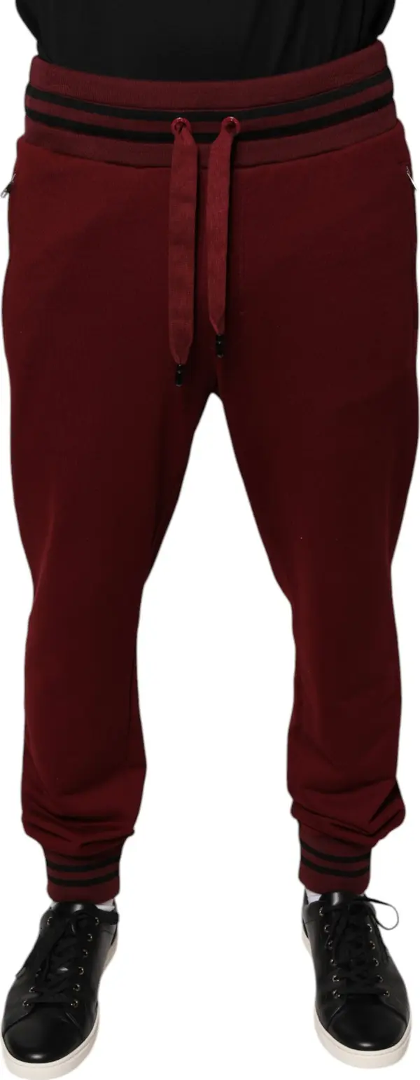 Dark Red Cotton Men Jogger Sweatpants Pants