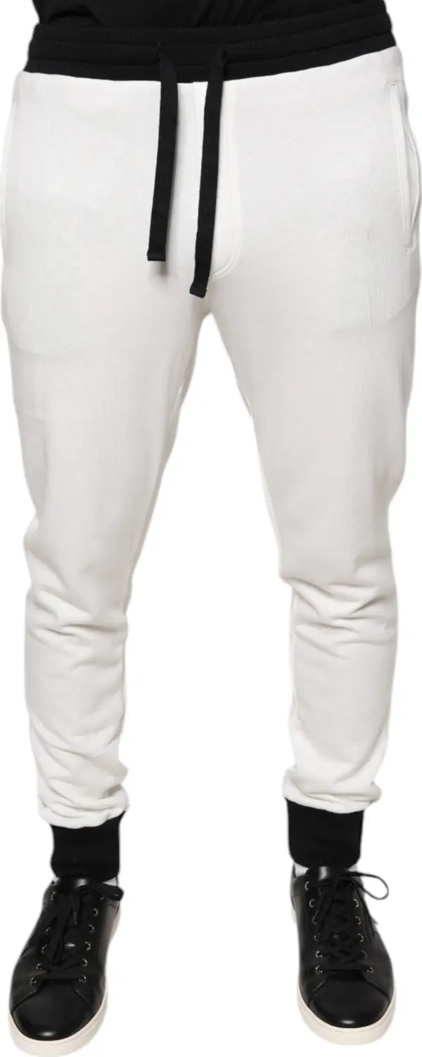 White Cotton Slim Men Jogger Sweatpants Pants