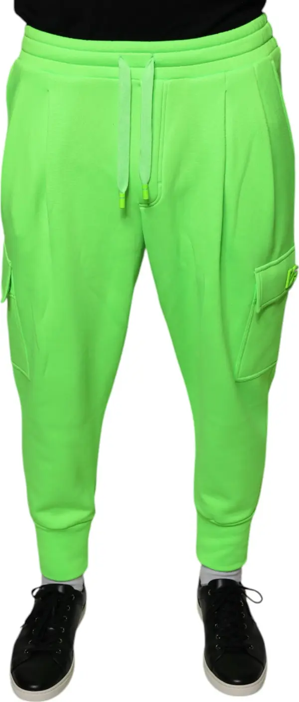 Neon Green Polyester Cargo Jogger Sweatpants Pants