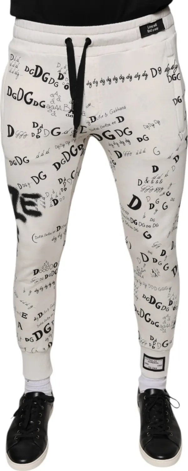 White Printed Cotton Jogger Sweatpants Pants