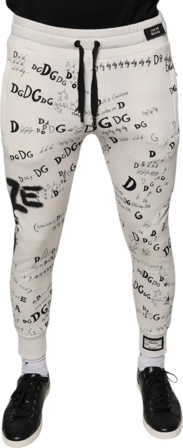 White Printed Cotton Jogger Sweatpants Pants