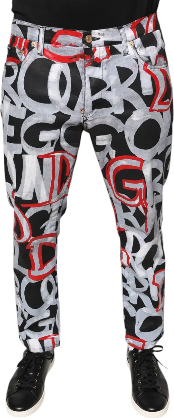 Multicolor Cotton Monogram Skinny Denim Jeans