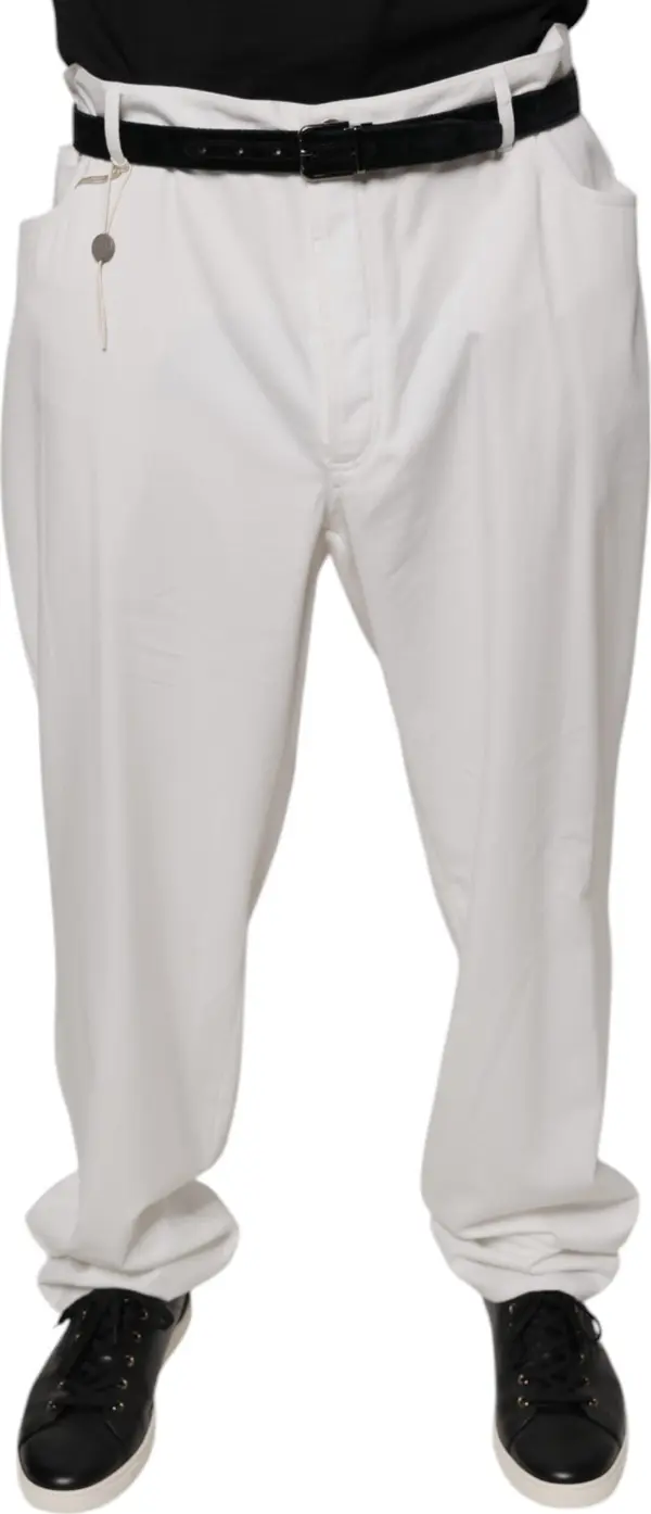 White Cotton Men Dress Tapered Pants