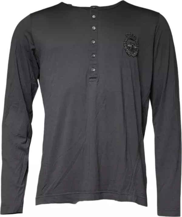 Gray Crown Bee Embroidery Pullover Sweater