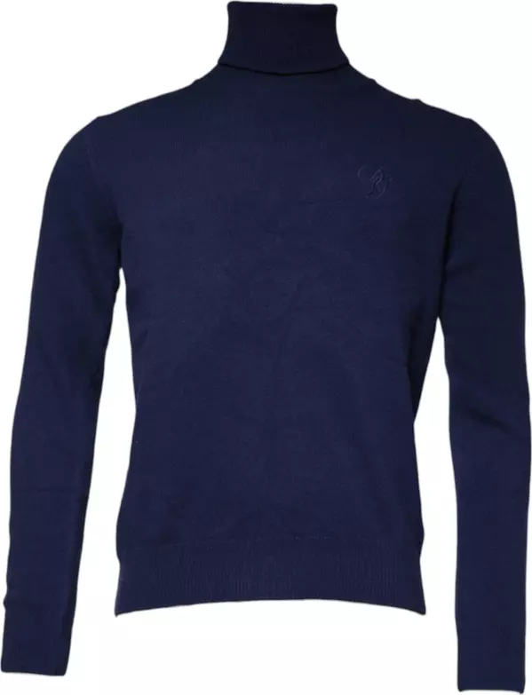 Blue Wool Knit Turtleneck Pullover Sweater