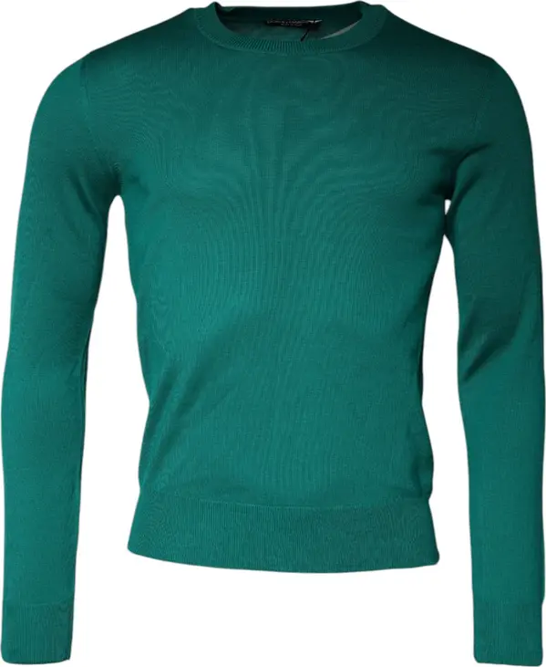 Green Wool Knit Crew Neck Pullover Sweater