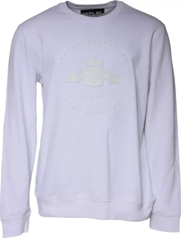 White Embossed Logo Crew Neck Men Sweatshirt Sweater
