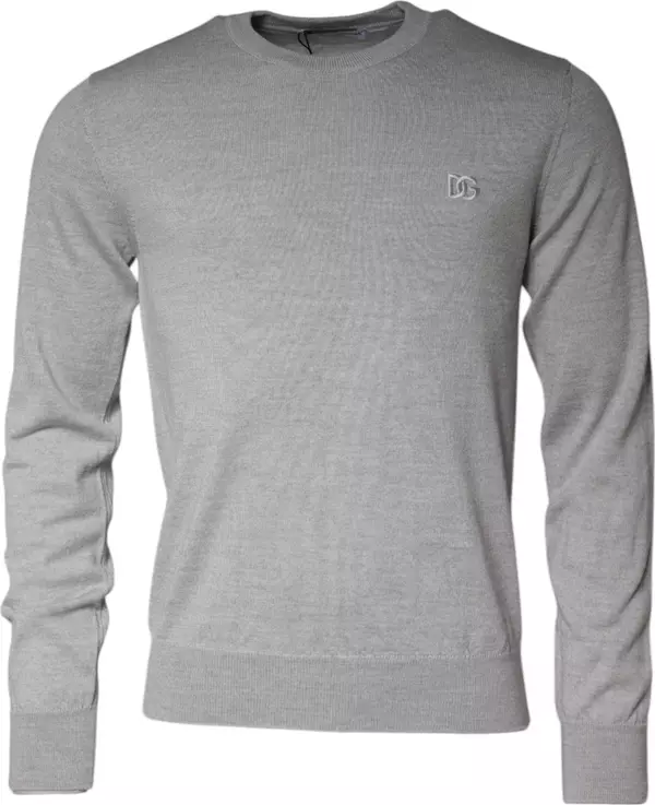 Light Gray Wool Crew Neck Pullover Sweater