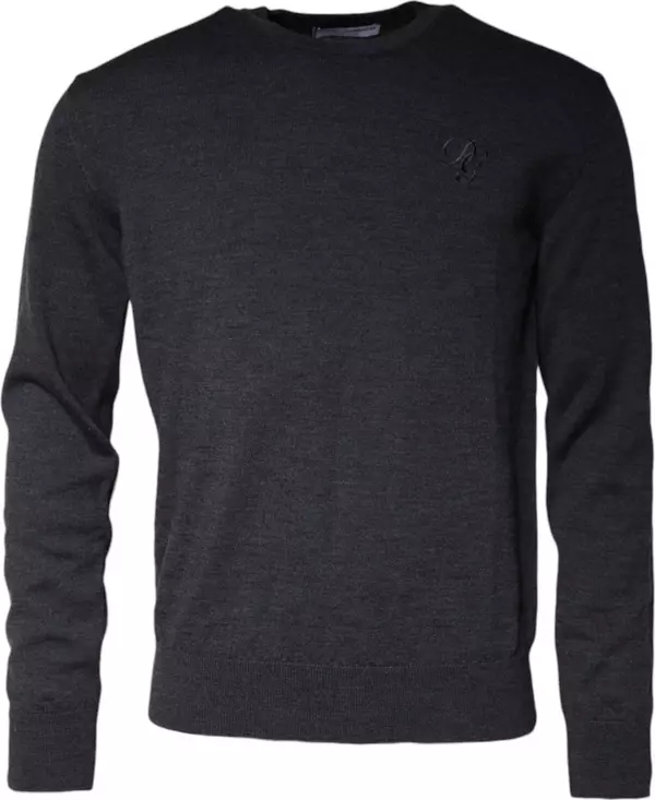 Dark Gray Wool Crew Neck Pullover Sweater