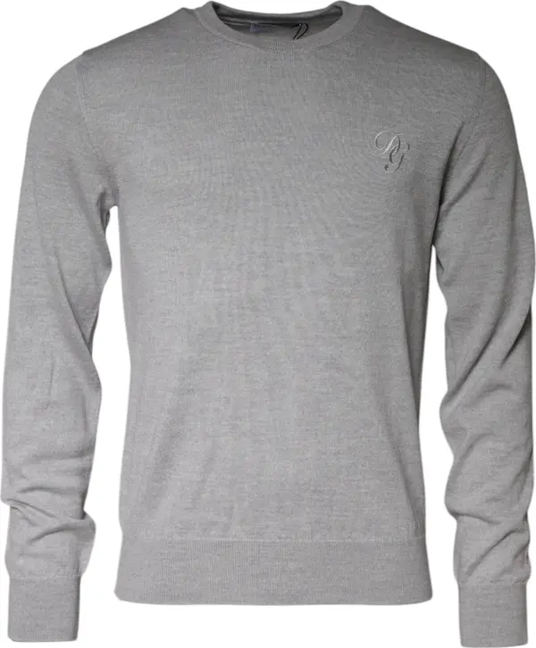 Light Gray Wool Crew Neck Pullover Sweater