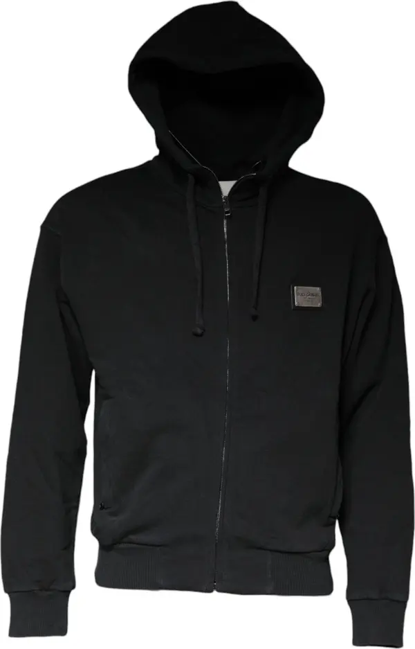 Black Logo Plaque Hooded Full Zip Sweater