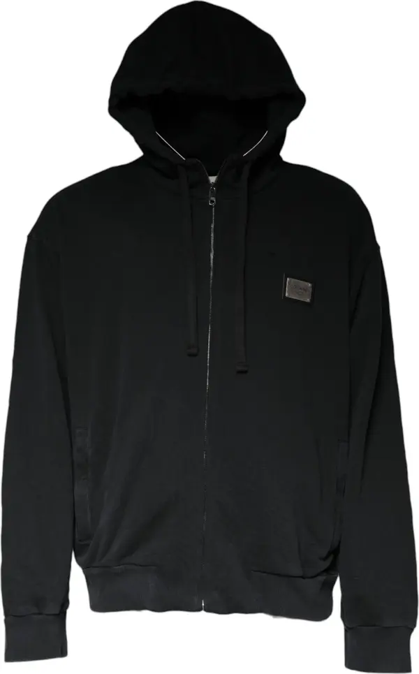 Black Logo Plaque Hooded Full Zip Sweater