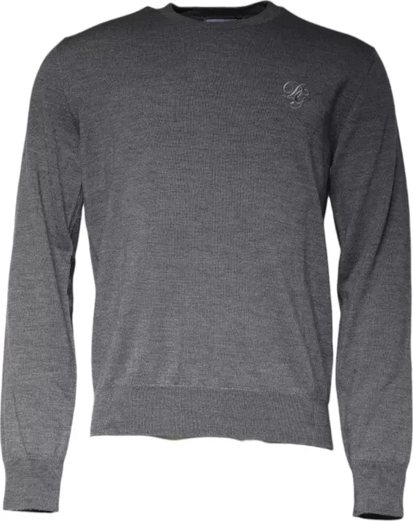 Dark Gray Wool Crew Neck Pullover Sweater