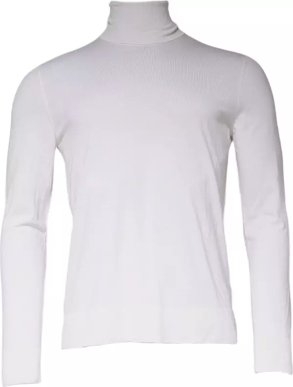 White Long Sleeve Turtleneck Men Pullover Sweater