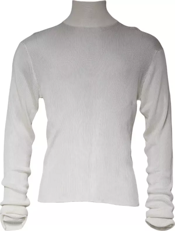 White Long Sleeve Turtleneck Men Pullover Sweater