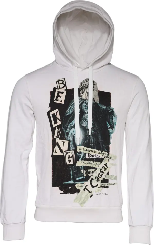 White Caesar Cotton Hooded Pullover Sweater