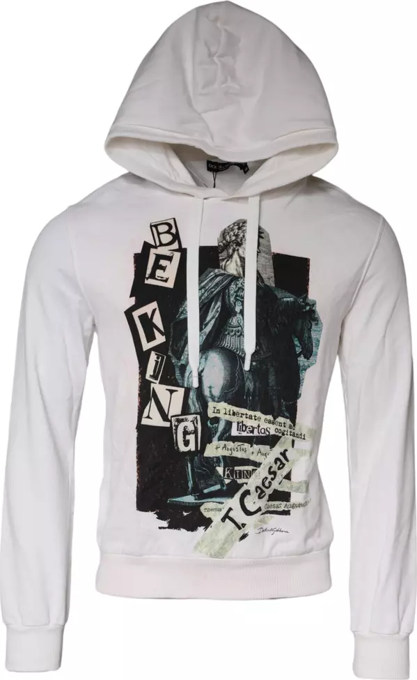 White Caesar Cotton Hooded Pullover Sweater