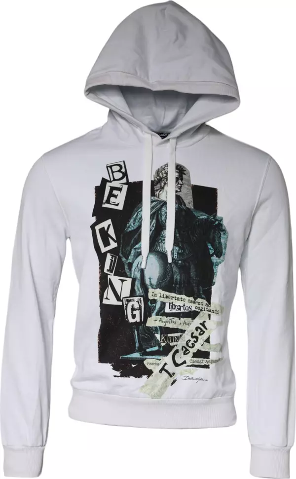 White Caesar Cotton Hooded Pullover Sweater