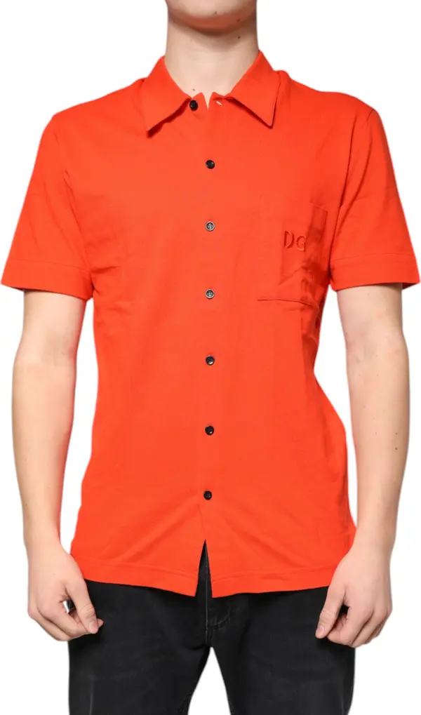 Orange Cotton Button Down Casual Polo Shirt