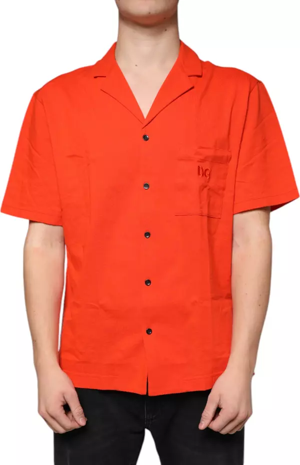 Orange Cotton Button Down Casual Polo Shirt