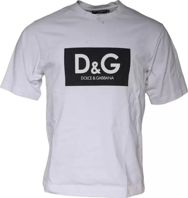 White Logo Print Cotton Crew Neck T-shirt