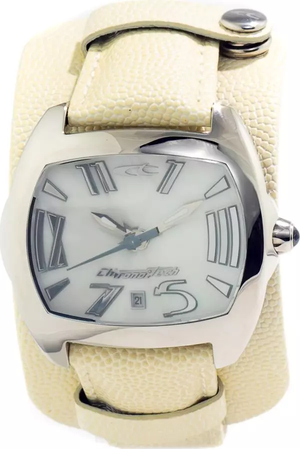 Beige Leather Dress Watch