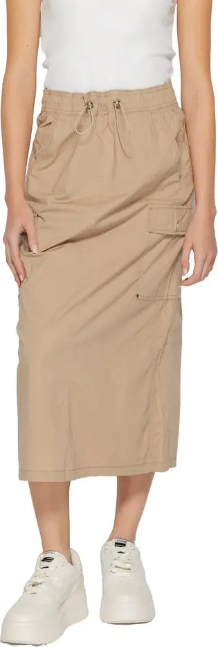 Beige Cotton Midi Skirt
