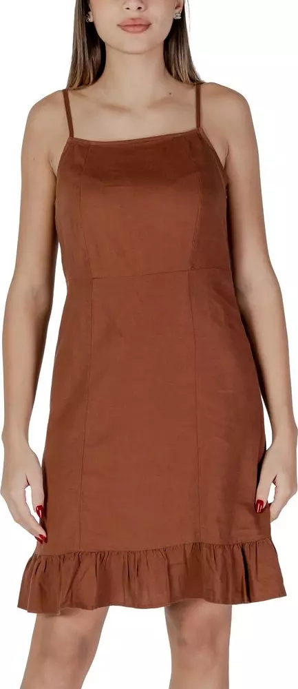 Brown Linen Midi Dress
