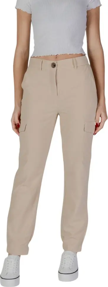 Beige Polyester Cargo Pants