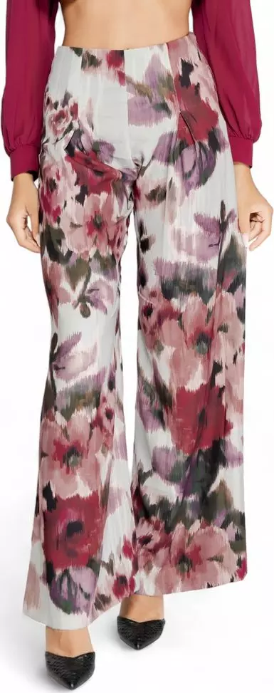 Bordeaux Polyester Casual Pants