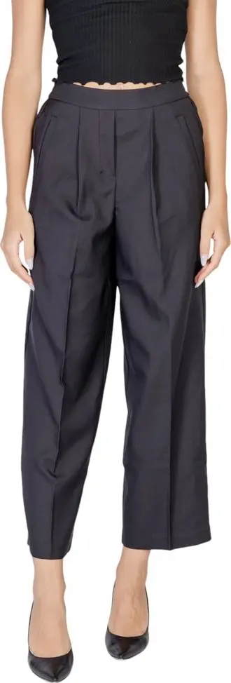 Black Polyester Casual Pants