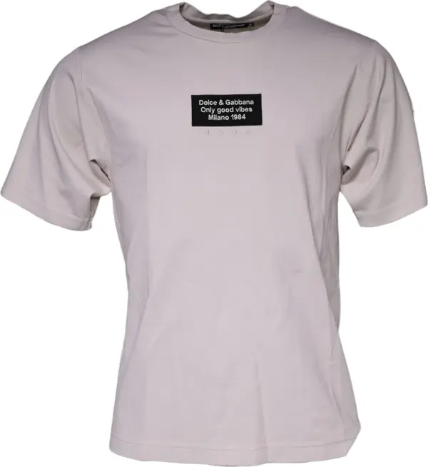 Beige Logo Cotton Blend Crew Neck T-shirt