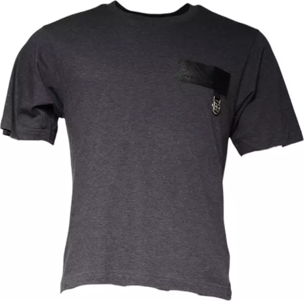 Gray Logo Patch Cotton Crew Neck T-shirt