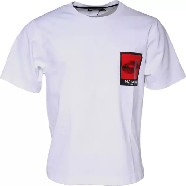 White Red Lips Print Cotton T-shirt