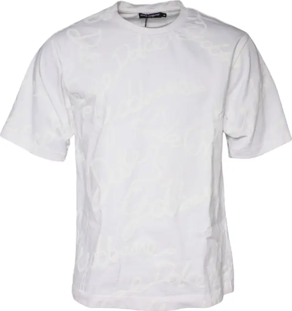 White Logo Print Cotton Crew Neck T-shirt
